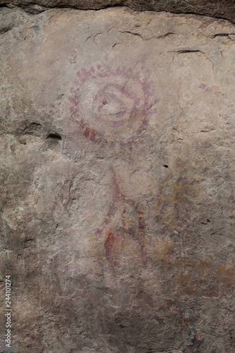 Prehistoric paintings on rock known as petroglyphs in the municipality of Facatativa in Colombia photo