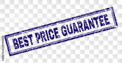 BEST PRICE GUARANTEE stamp seal print with dirty style and double framed rectangle shape. Stamp is placed on a transparent background.