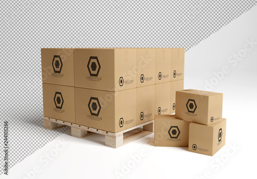 Download Stacked Cardboard Boxes On A Pallet Mockup Stock Template Adobe Stock