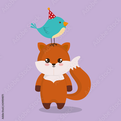 cute and little fox with bird