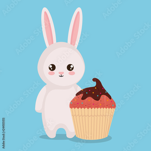 cute and little rabbit with cupcake