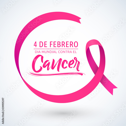 Dia mundial contra el Cancer 4 de Febrero, World day against Cancer february 4 spanish text, circular ribbon vector illustration