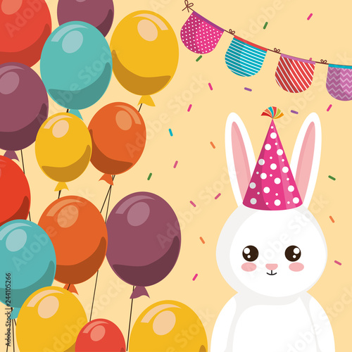 cute and little rabbit with balloons helium