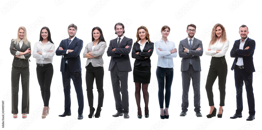 Obraz premium group of young successful entrepreneurs standing in a row