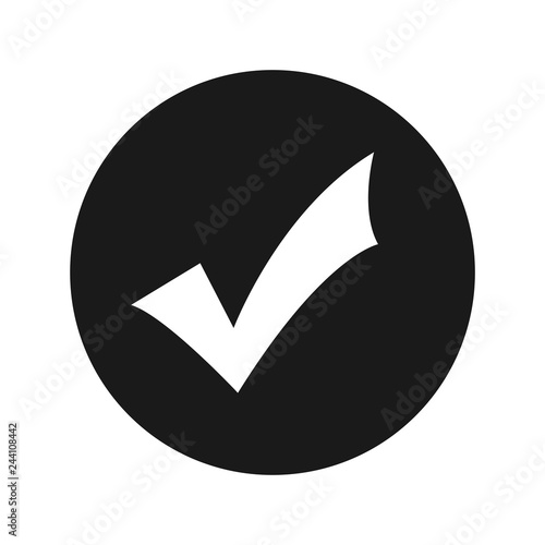 Checkmark icon flat black round button vector illustration