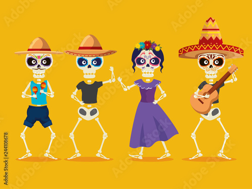 skeletons men and catrina to day of the dead celebration