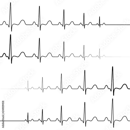Set icons symbol death resurrection, vector, symbol heartbeat attenuation and resuming of the heart beats