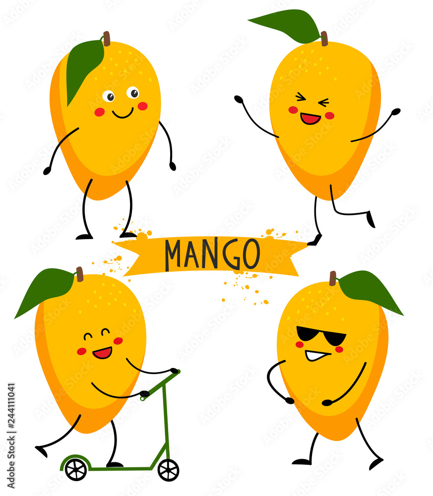 Cute mango. Cartoon character set Stock Vector | Adobe Stock