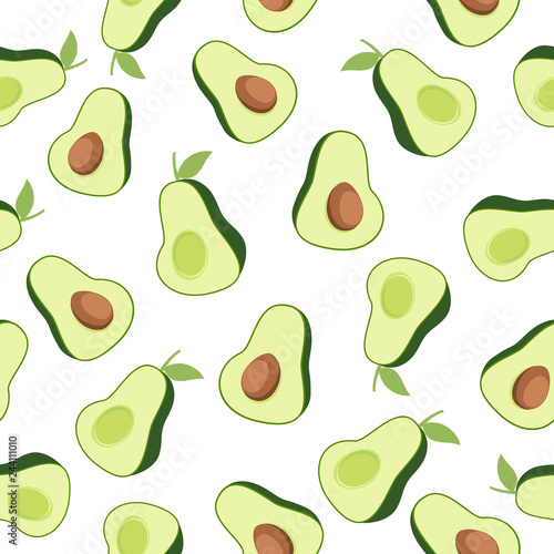 Seamless pattern with cartoon flat avocado