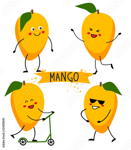 Cute mango. Cartoon character set