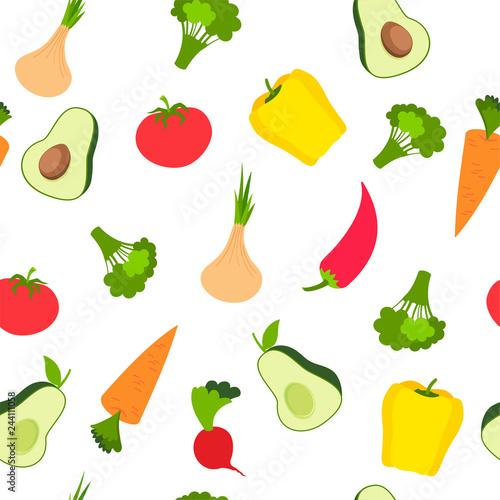 Seamless pattern with cartoon flat vegetables