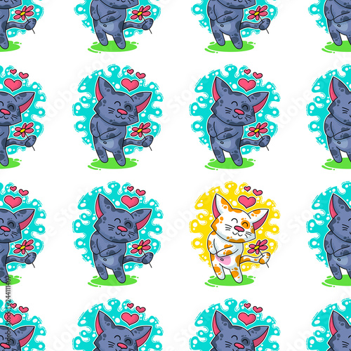 Vector seamless pattern about Cats in love