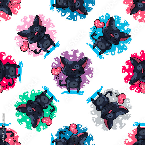 Vector seamless pattern about Cats in love