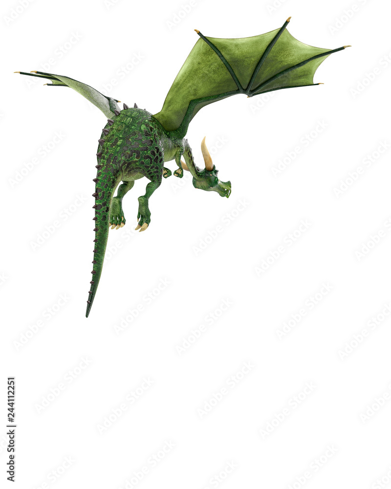 Naklejka premium kreskówka zielony smok na białym tle