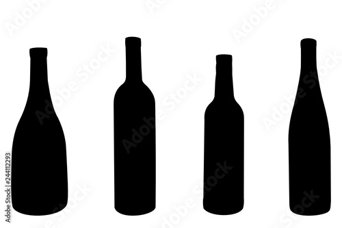 Vector silhouettes of four wine bottles