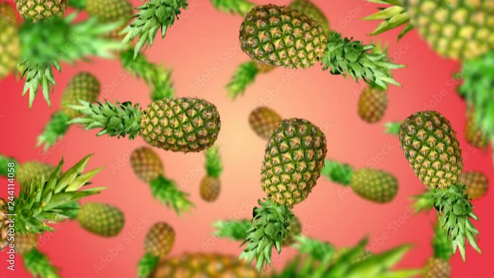 Pineapples falling down on red background. 4k video. Pineapples falling down on red background. 4k video.
