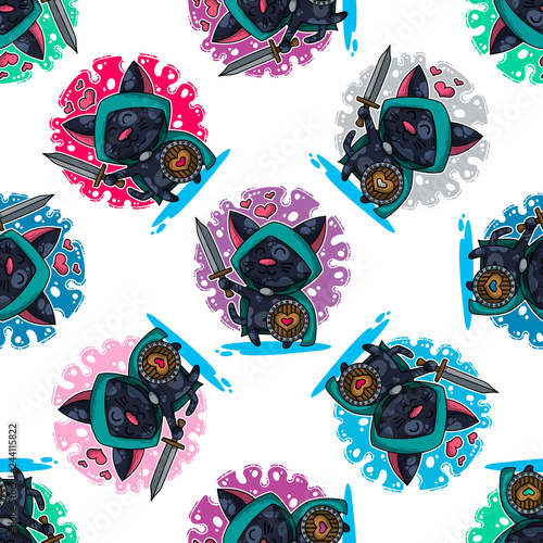 Vector seamless pattern about Cats in love