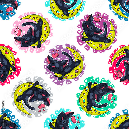 Vector seamless pattern about Cats in love