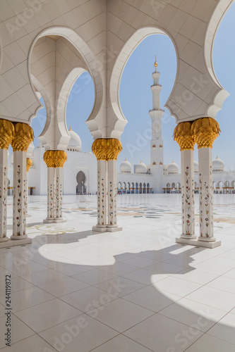 Courtyard of Sheikh Zayed Grand Mosque in Abu Dhabi, the capital city of the United Arab Emirates