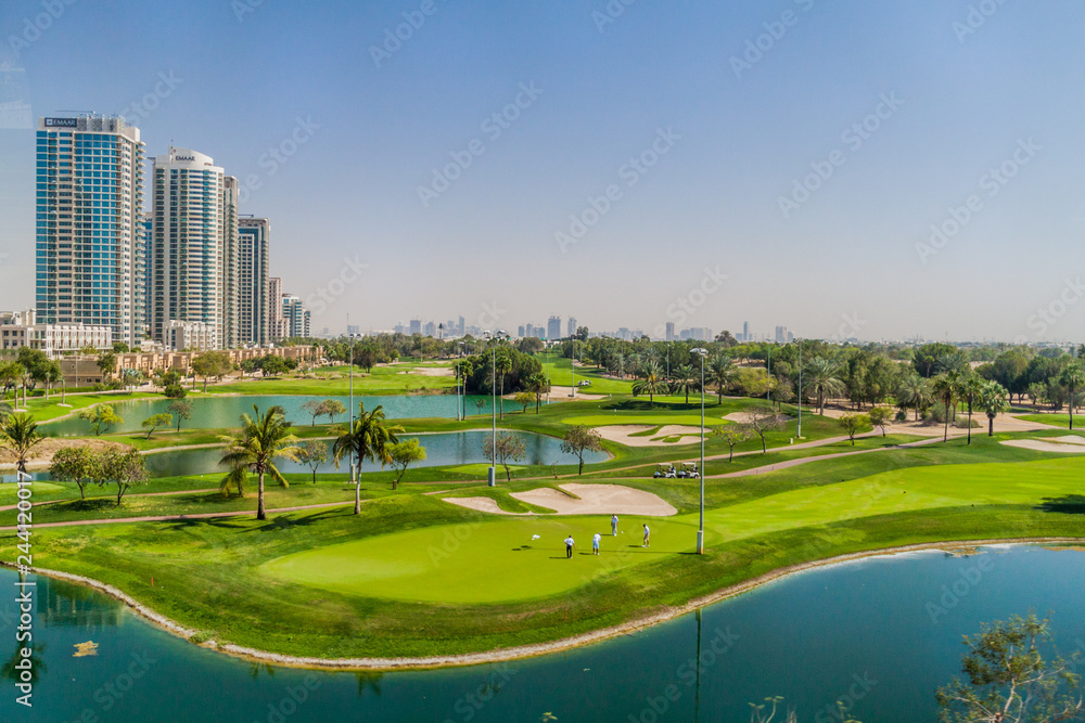 DUBAI, UAE - MARCH 10, 2017: View of Emirates Golf Club, an 36-hole golf course in Dubai.