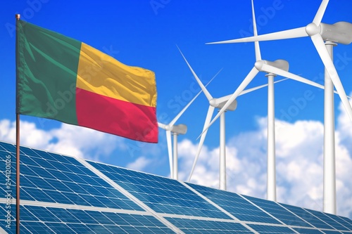Benin solar and wind energy, renewable energy concept with solar panels - renewable energy against global warming - industrial illustration, 3D illustration