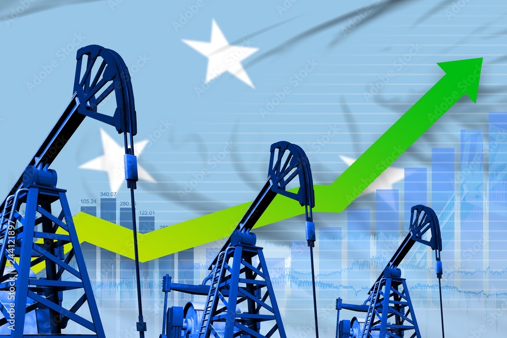 growing graph on Micronesia flag background - industrial illustration of Micronesia oil industry or market concept. 3D Illustration