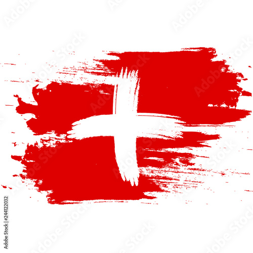 Flag of Switzerland. Brush painted Flag of Switzerland. Hand drawn style illustration with a grunge effect and watercolor. Flag of Switzerland with grunge texture. Vector illustration.