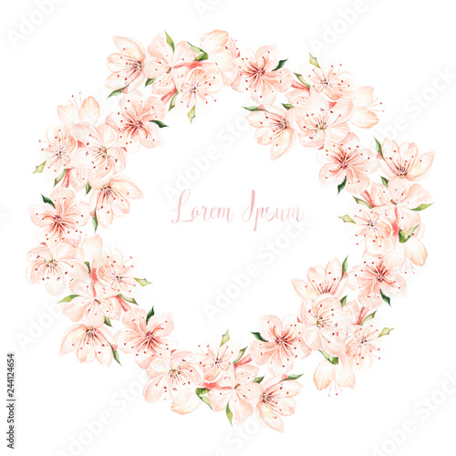 Beautiful Watercolor wreath with spring flowers.