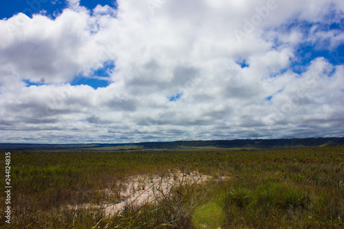 Cielo de nubes sobre paisaje prehistorico en la gran sabana Venezuela