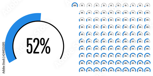 Set of circular sector percentage diagrams (meters) from 0 to 100 ready-to-use for web design, user interface (UI) or infographic - indicator with blue