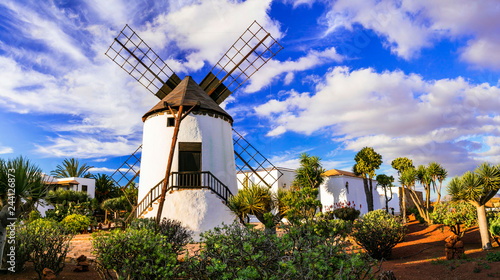 Fuerteventura - traditional windmill in Antigua village. Canary islands