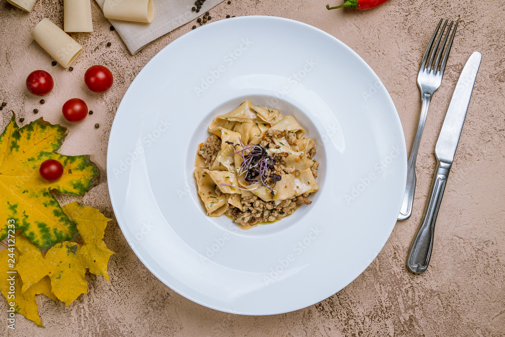 Papardelle with minced meat Papardelle with minced meat