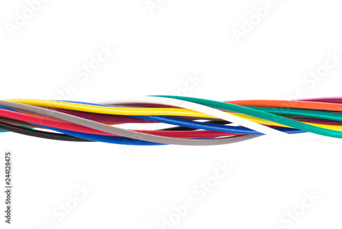 Colored electric wires isolated on white background