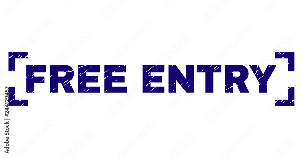 FREE ENTRY text seal watermark with grunge style. Text tag is placed inside corners. Blue vector rubber print of FREE ENTRY with grunge texture. FREE ENTRY text seal watermark with grunge style. Text tag is placed inside corners. Blue vector rubber print of FREE ENTRY with grunge texture.