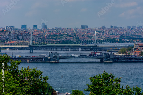 Two famous bridges on the bosphorus Golden Horn Metro Bridge and Galata Bridge