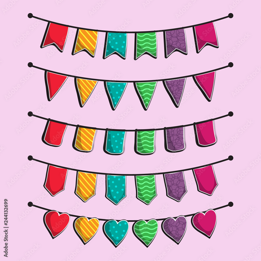 Happy Valentine's Day Abstract garland hand drawn collection, hearts, patterns, hand drawn, flat and letters.isolated on white background. eps10 Happy Valentine's Day Abstract garland hand drawn collection, hearts, patterns, hand drawn, flat and letters.isolated on white background. eps10