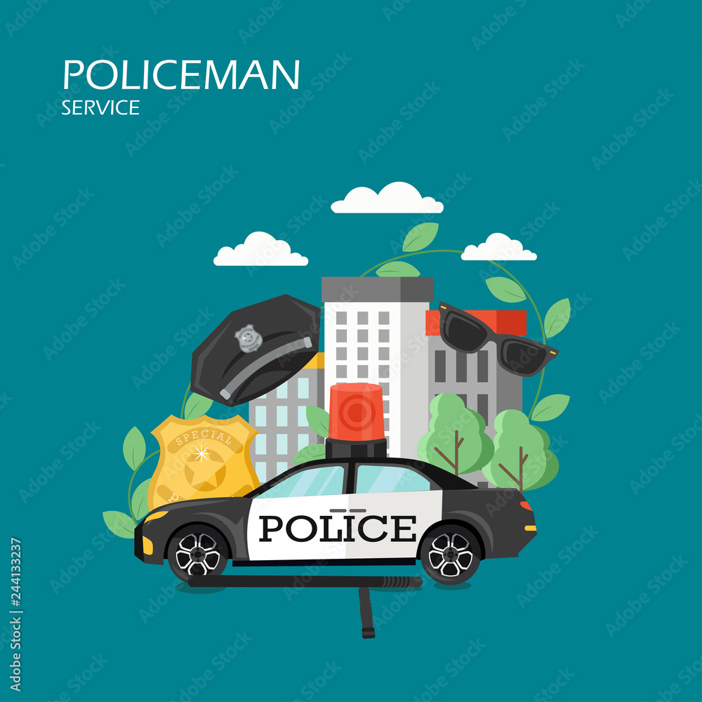 Policeman service vector flat style design illustration
