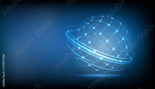 Digital world in your fingertip and global connection concept; the virtual digital spherical ball symbolized the business in modern world that is in your hand anywhere on earth