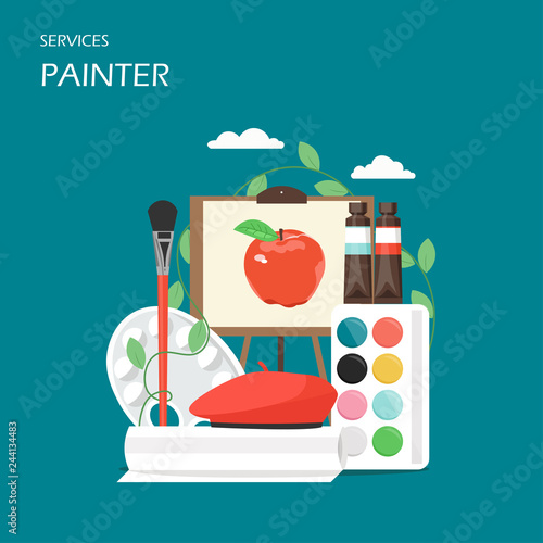 Painter artist services vector flat style design illustration