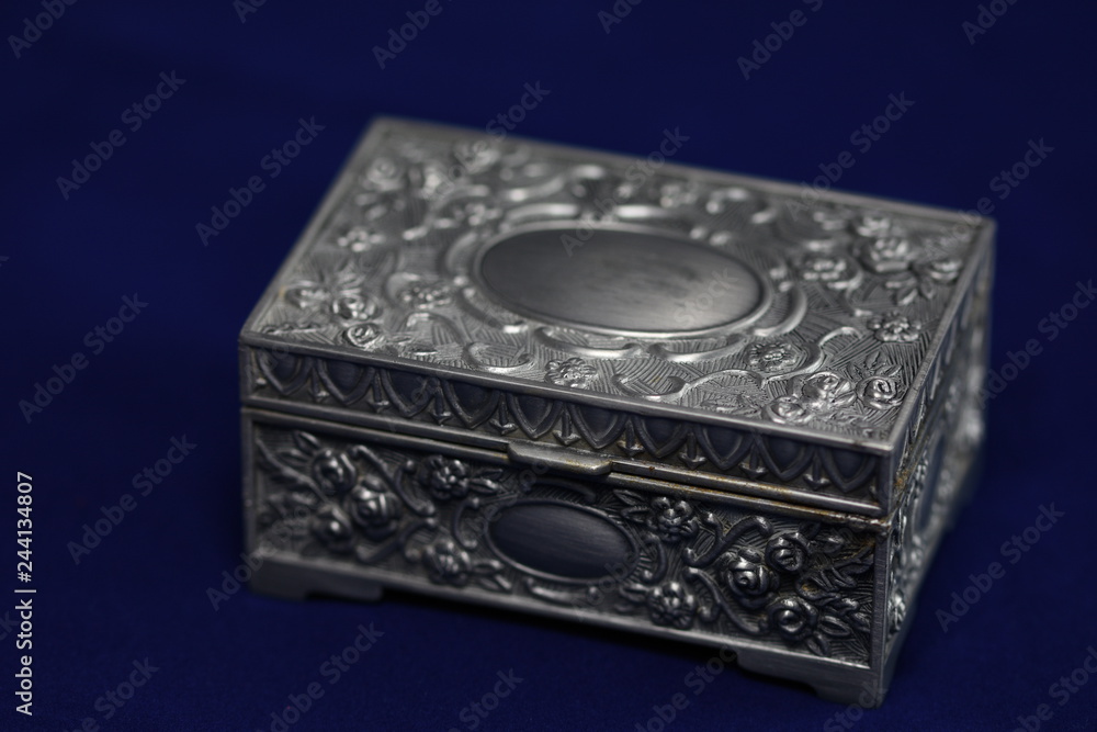 Fototapeta premium metal box for jewelry , Old silver metallic retro casket 