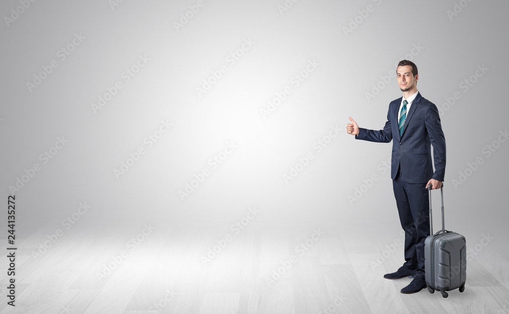 Lonely businessman hitchhikes concept with copy space around him
Lonely businessman hitchhikes concept with copy space around him