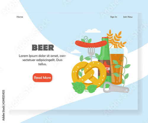 Beer festival vector website landing page design template