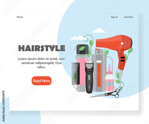 Hairstyle vector website landing page design template