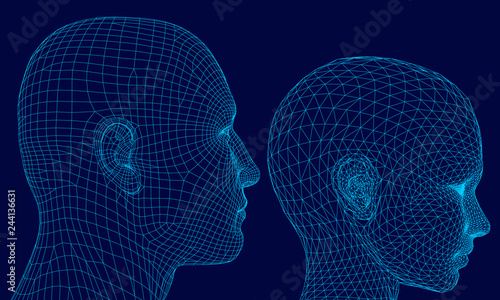 Polygonal head of a man and girl