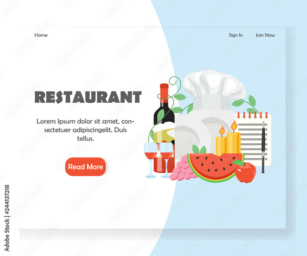 Naklejka premium Restaurant vector website landing page design template