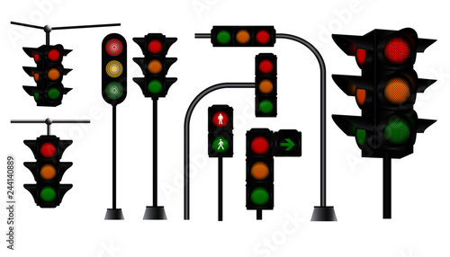 set of realistic traffic light. easy to modify