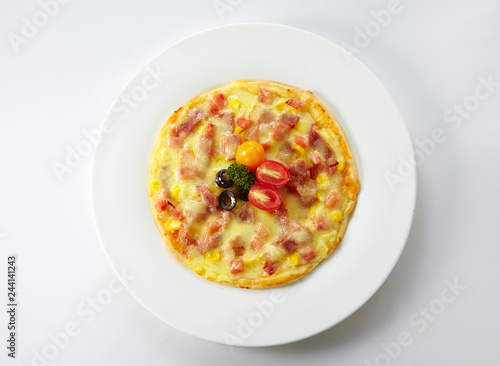 Delicious little pizza on a white background