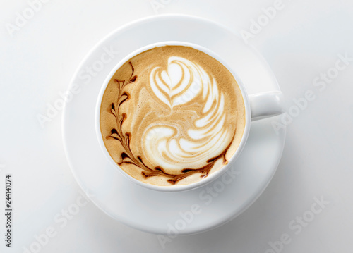 Delicious coffee drink over white background