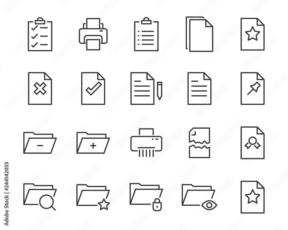 set of document icons, such as files, checkmark, find, search, paper set of document icons, such as files, checkmark, find, search, paper