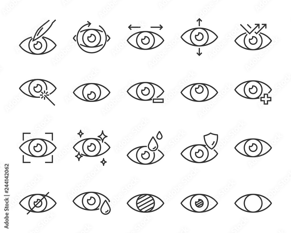 set of eye icons, such as eyedropper, sensitive, blind, eyeball, eyeproblem, lens set of eye icons, such as eyedropper, sensitive, blind, eyeball, eyeproblem, lens
